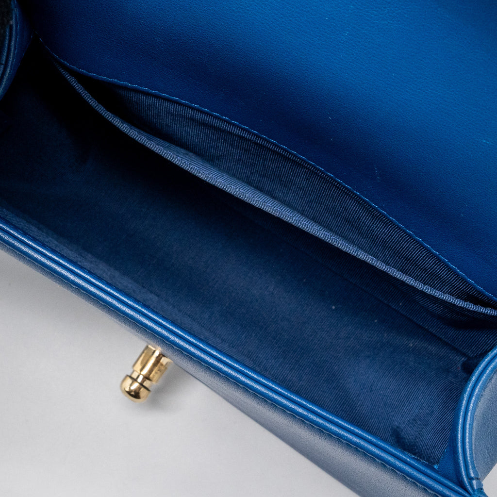 CHANEL SMALL BOY BAG CALFSKIN BLUE LGHW