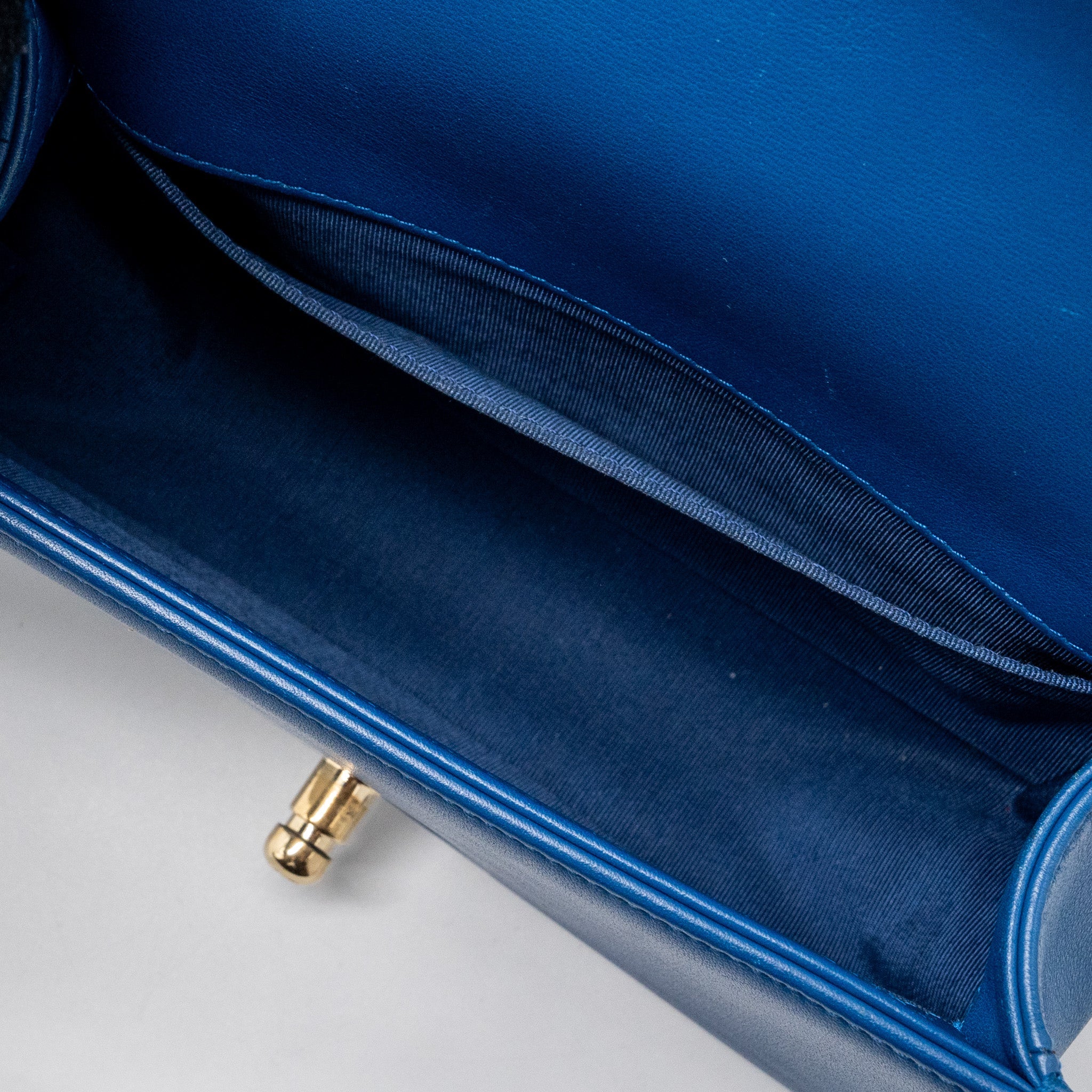 CHANEL SMALL BOY BAG CALFSKIN BLUE LGHW