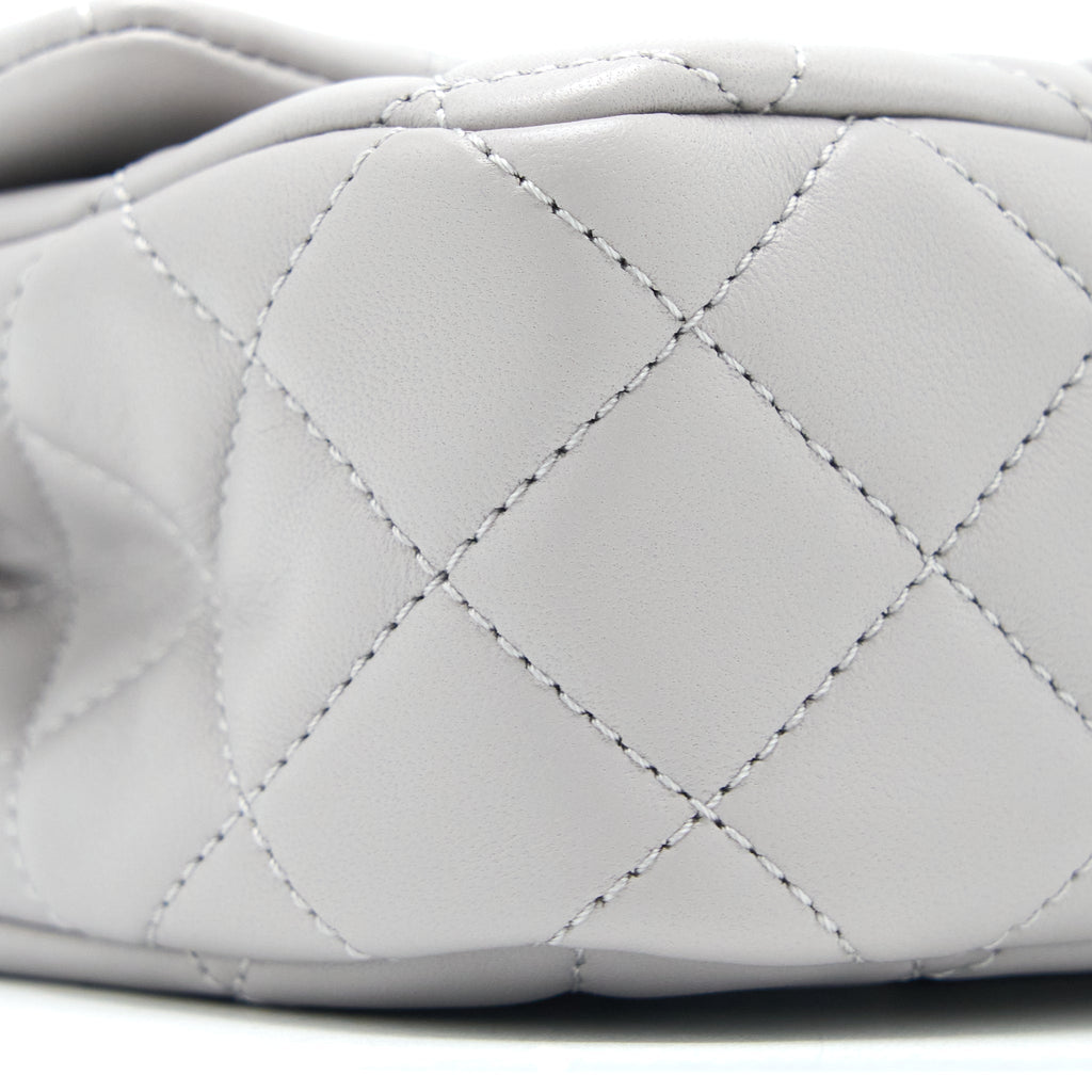 CHANEL PEARL CRUSH MINI RECTANGULAR FLAP BAG LAMBSKIN LIGHT GREY GHW (MICROCHIP)