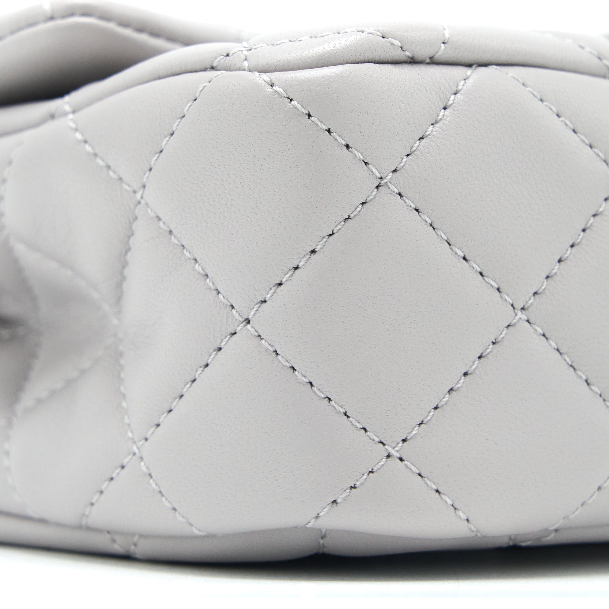 CHANEL PEARL CRUSH MINI RECTANGULAR FLAP BAG LAMBSKIN LIGHT GREY GHW (MICROCHIP)