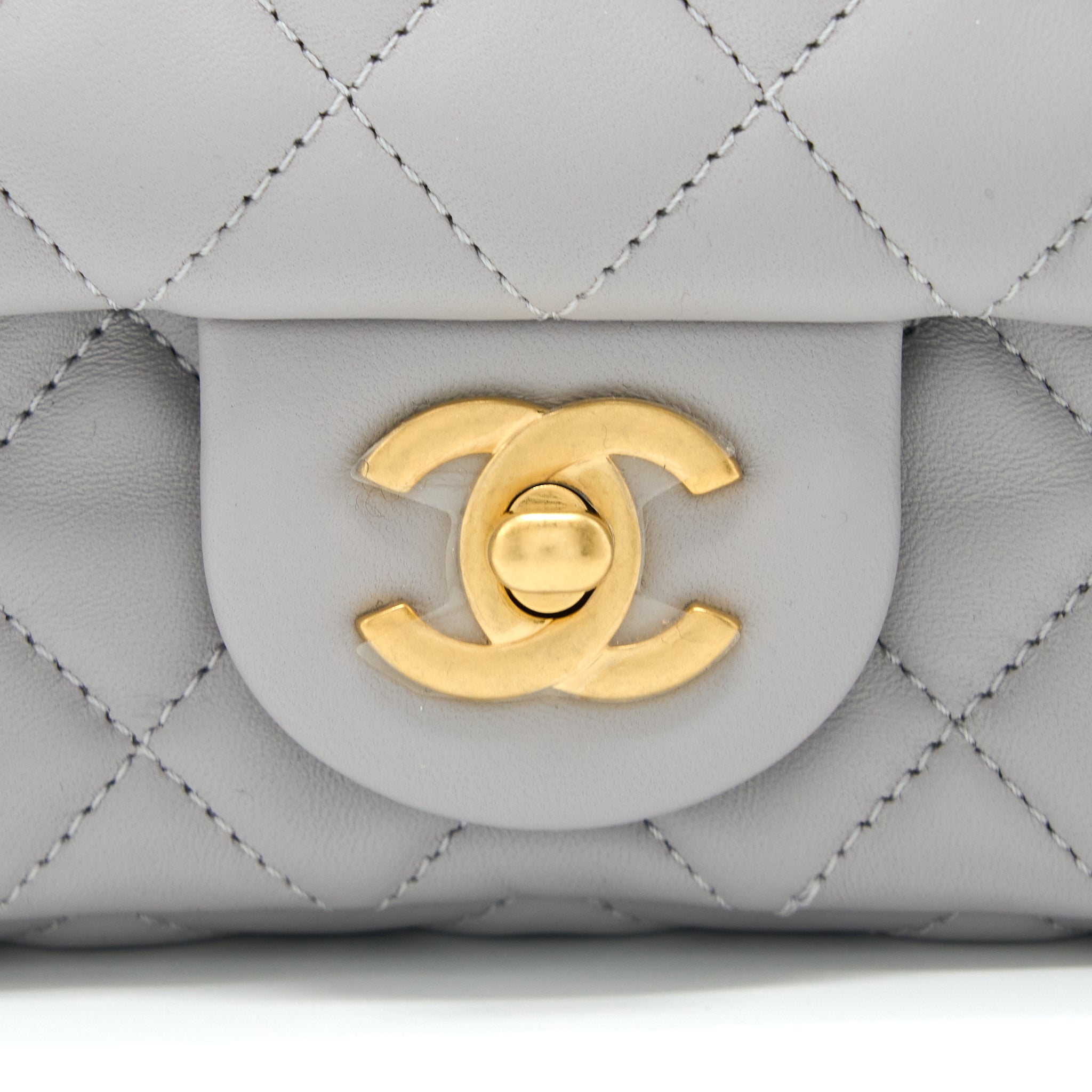 CHANEL PEARL CRUSH MINI RECTANGULAR FLAP BAG LAMBSKIN LIGHT GREY GHW (MICROCHIP)