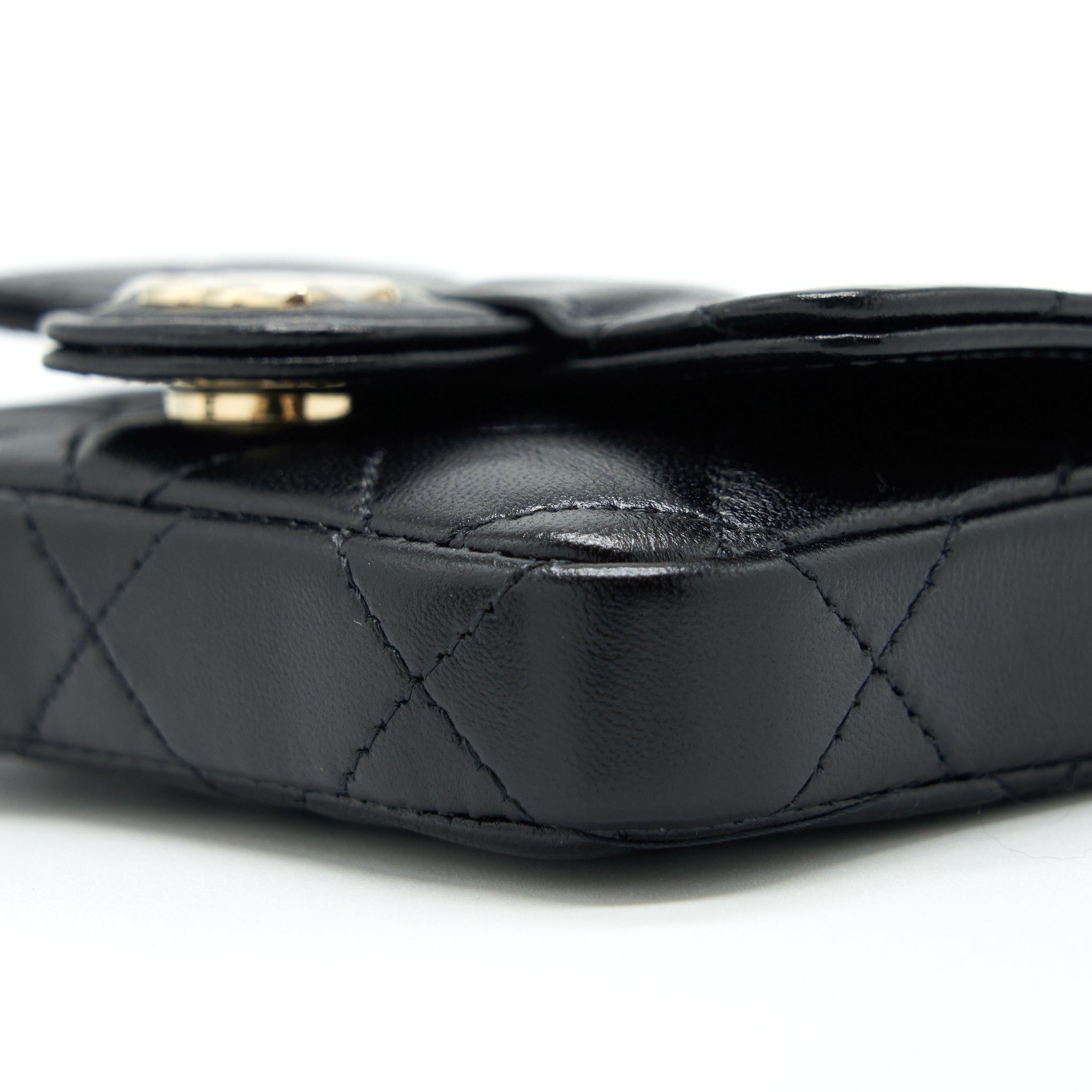 CHANEL MINI FLAP BELT BAG WITH RIBBON LAMBSKIN BLACK LGHW