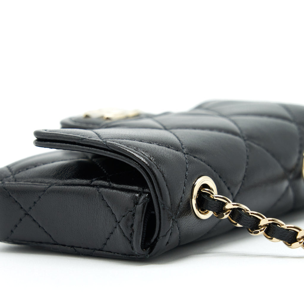 CHANEL MINI FLAP BELT BAG WITH RIBBON LAMBSKIN BLACK LGHW