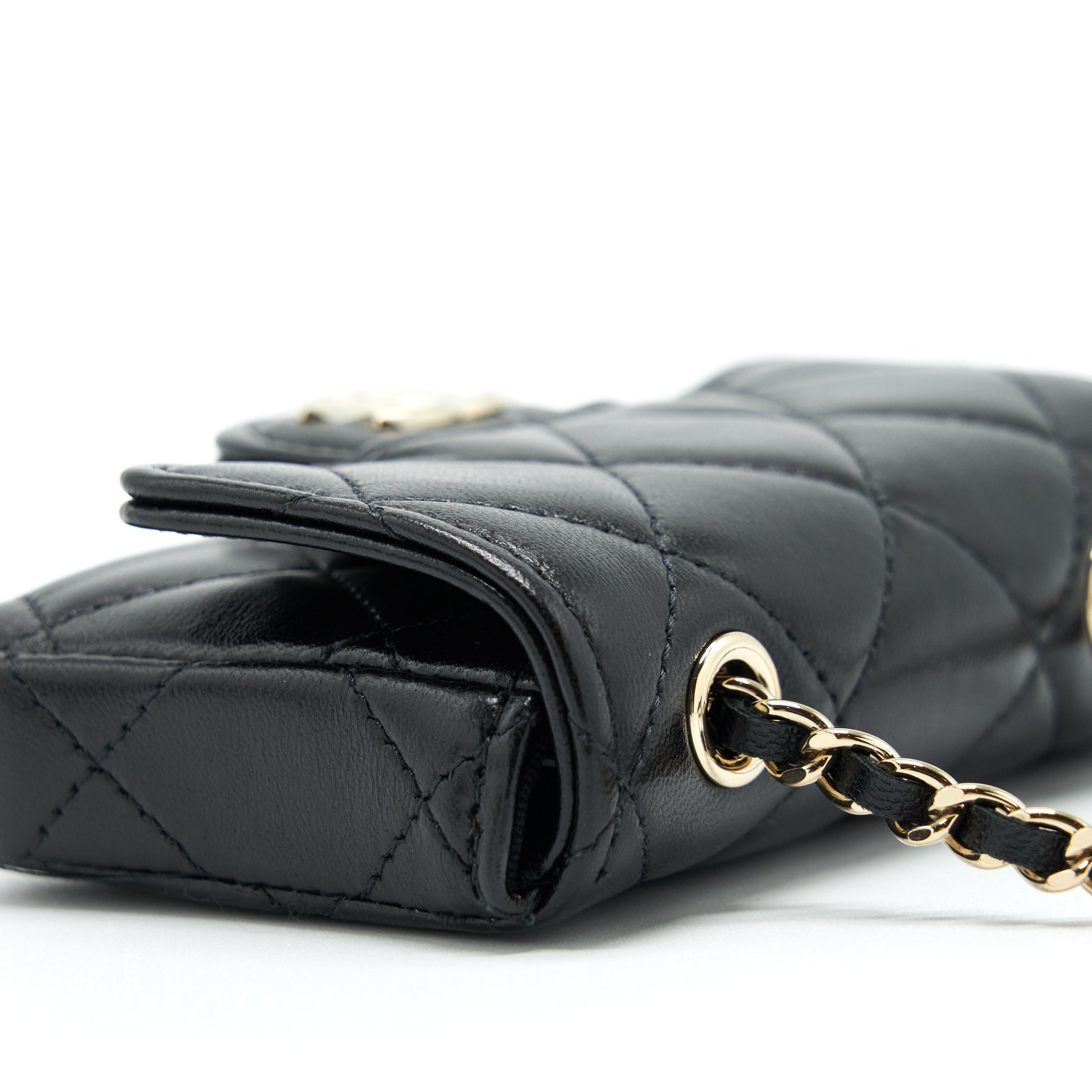 CHANEL MINI FLAP BELT BAG WITH RIBBON LAMBSKIN BLACK LGHW