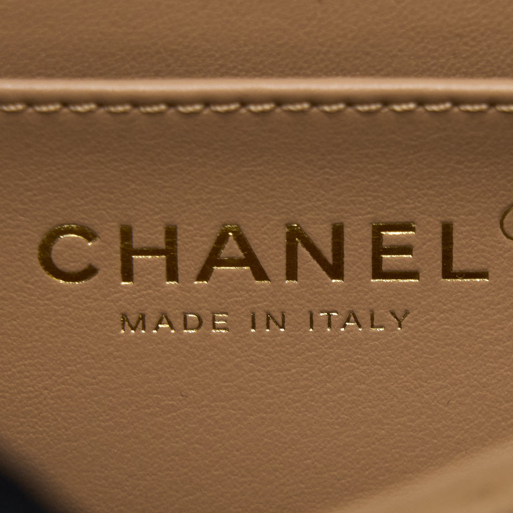 CHANEL 22S PEARL CRUSHED MINI RECTANGULAR LAMBSKIN DARK BEIGE GHW(MICROCHIP)