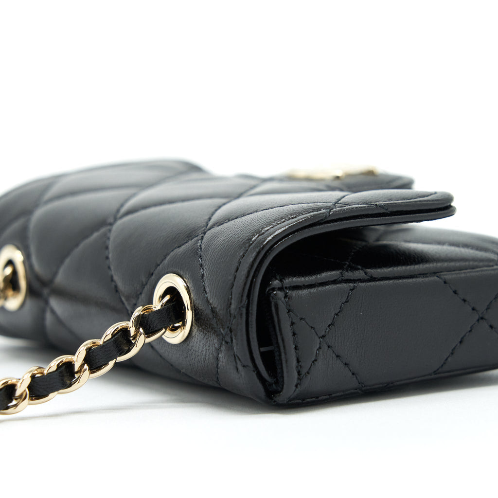 CHANEL MINI FLAP BELT BAG WITH RIBBON LAMBSKIN BLACK LGHW