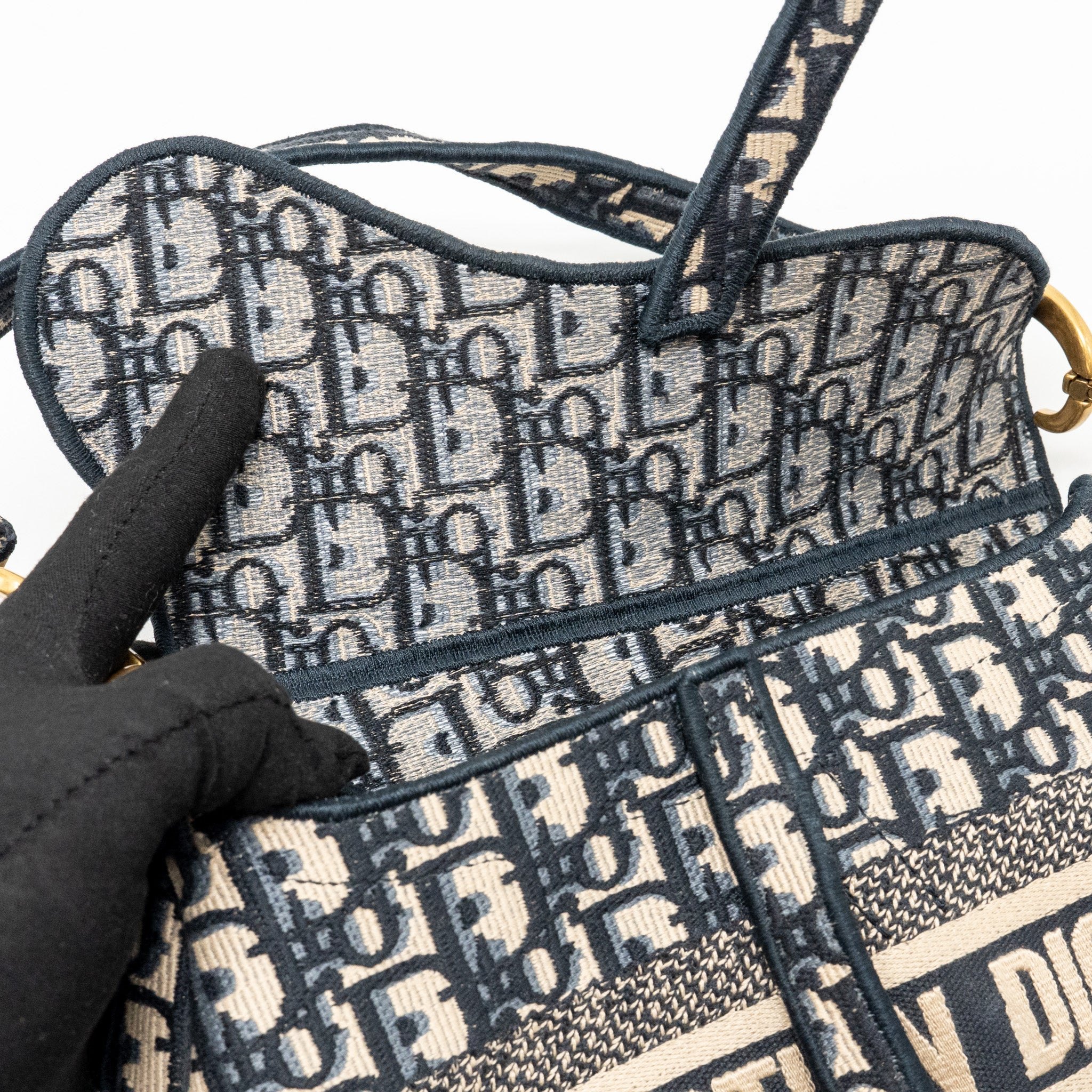 DIOR MEDIUM SADDLE BAG OBLIQUE EMBROIDERY CANVAS BLUE GHW