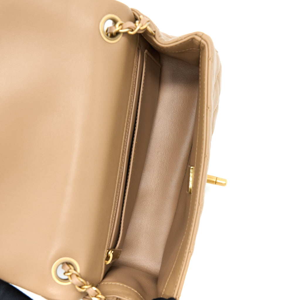 CHANEL 22S PEARL CRUSHED MINI RECTANGULAR LAMBSKIN DARK BEIGE GHW(MICROCHIP)