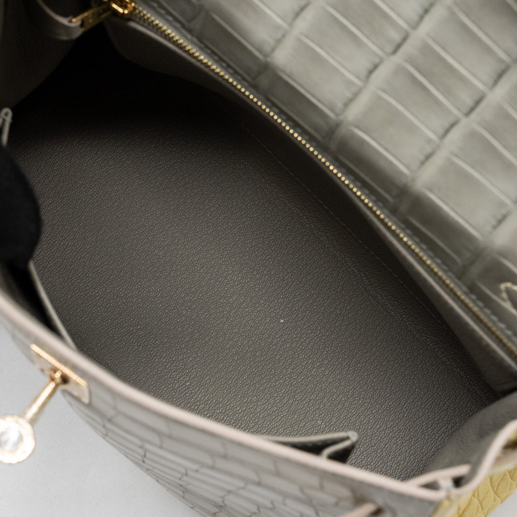 HERMES KELLY 25 ALLIGATOR MISSISSIPPIENSIS MATT GRIS PERLE / VANIELLE LGHW