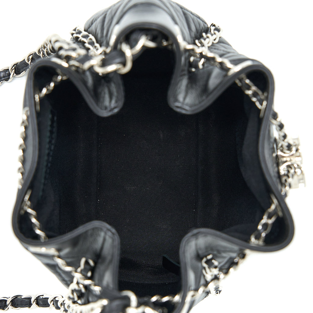 CHANEL 20S DRAWSTRING BUCKET BAG AGED CALFSKIN BLACK SHW