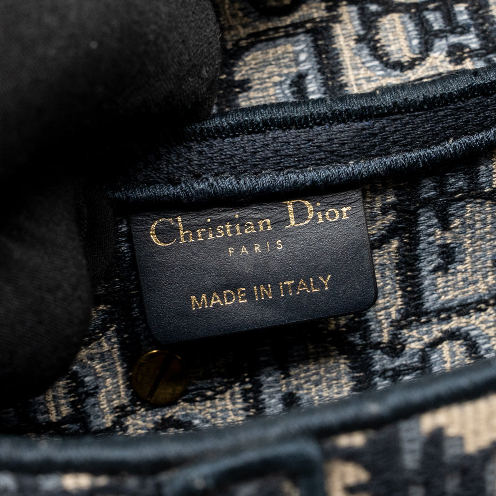 DIOR MEDIUM SADDLE BAG OBLIQUE EMBROIDERY CANVAS BLUE GHW