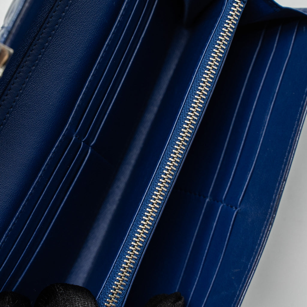 DIOR FLAP WALLET WITH CHAIN PATENT BLUE SHW
