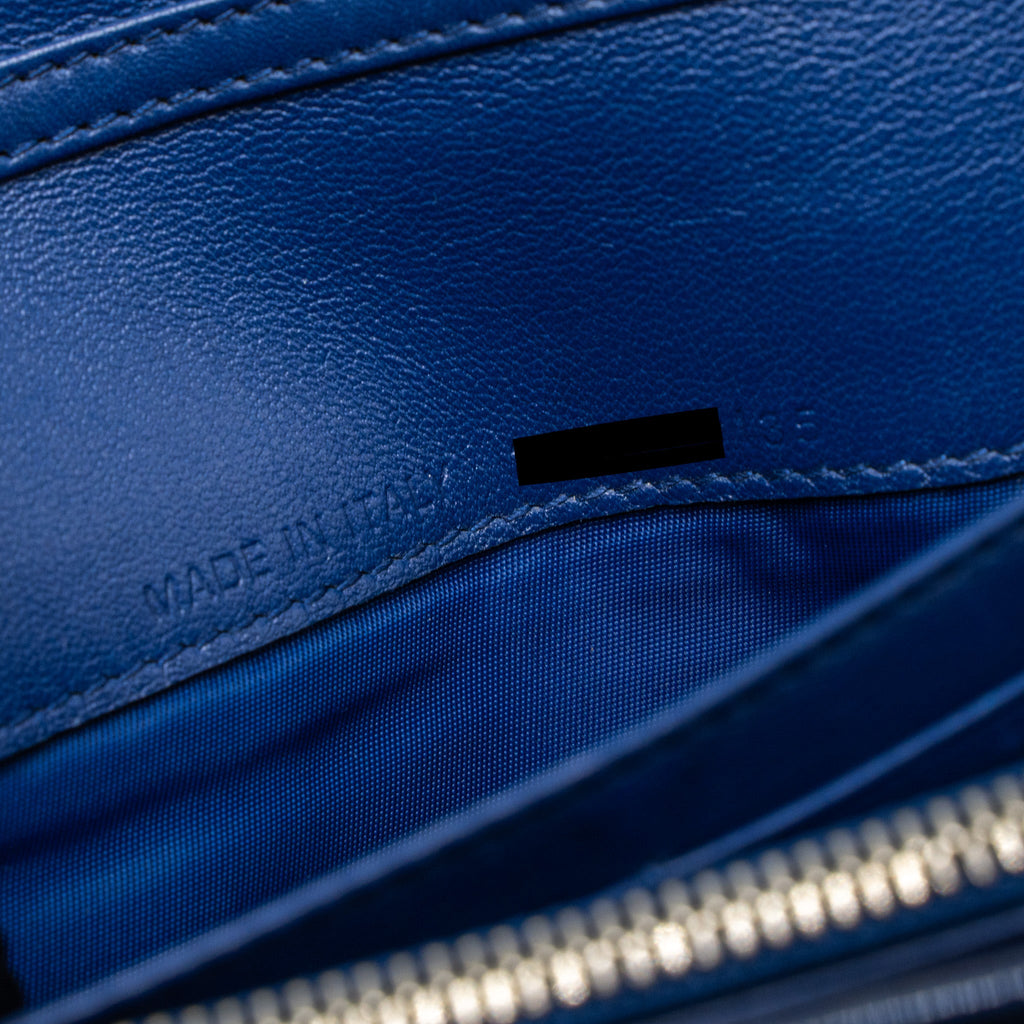 DIOR FLAP WALLET WITH CHAIN PATENT BLUE SHW