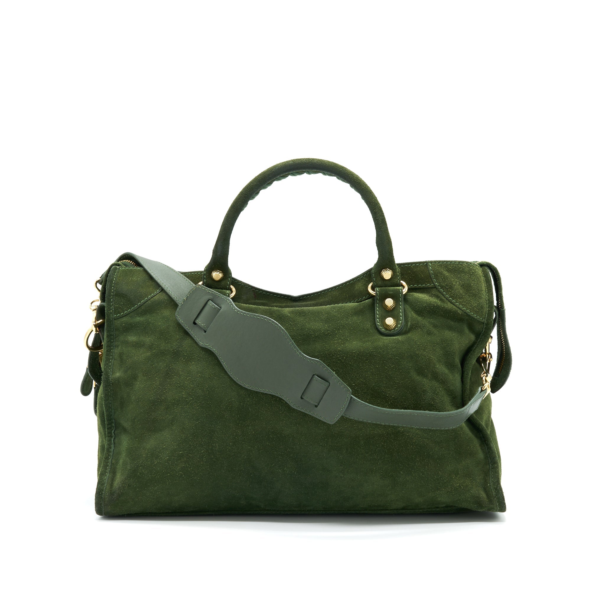 BALENCIAGA GIANT CITY BAG IN SUEDE GREEN GHW