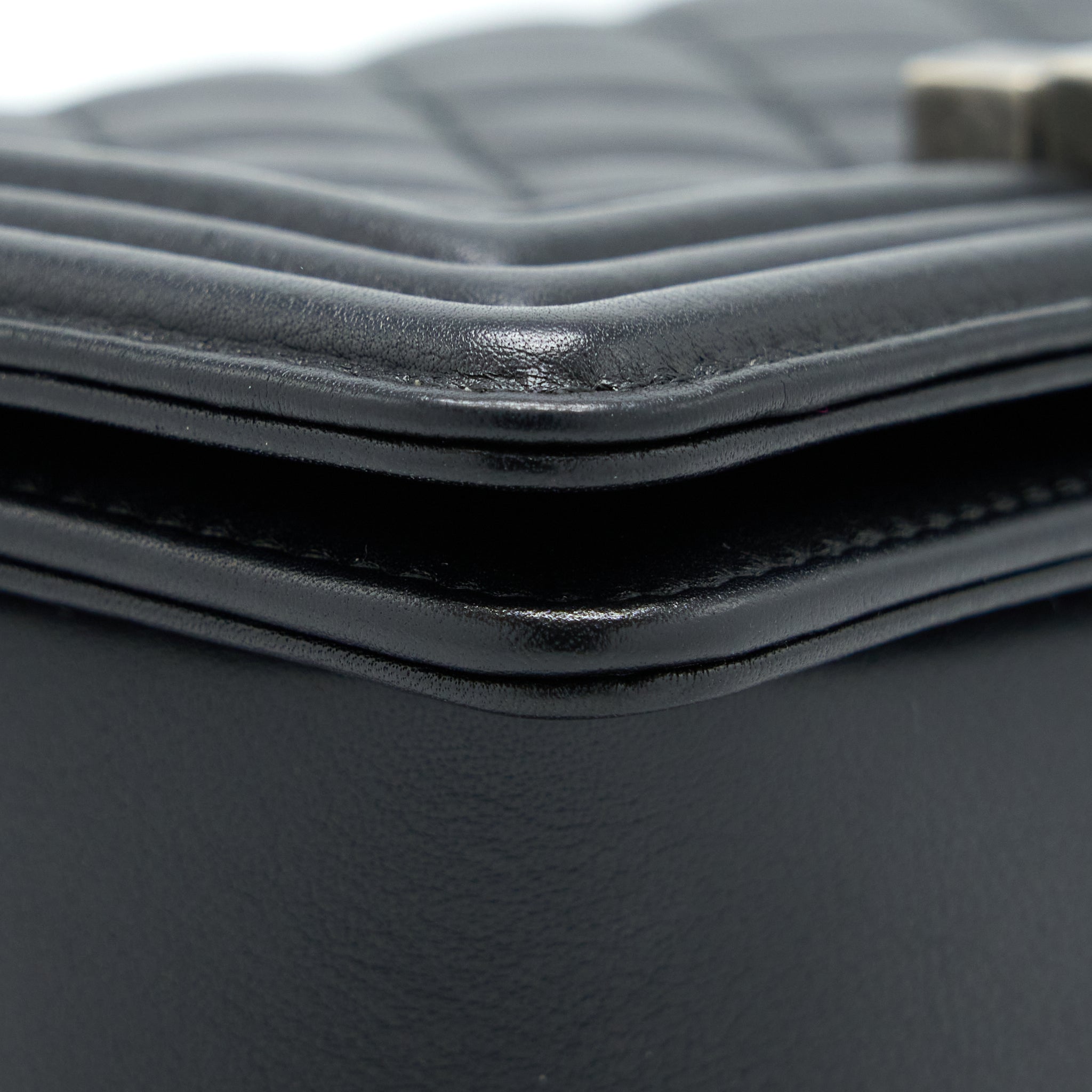 CHANEL SMALL BOY BAG CALFSKIN BLACK WITH RUTHENIUM HARDWARE