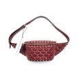 VALENTINO ROCKSTUD SPIKE QUILTED-LEATHER BELT BAG BURGUNDY 95CM