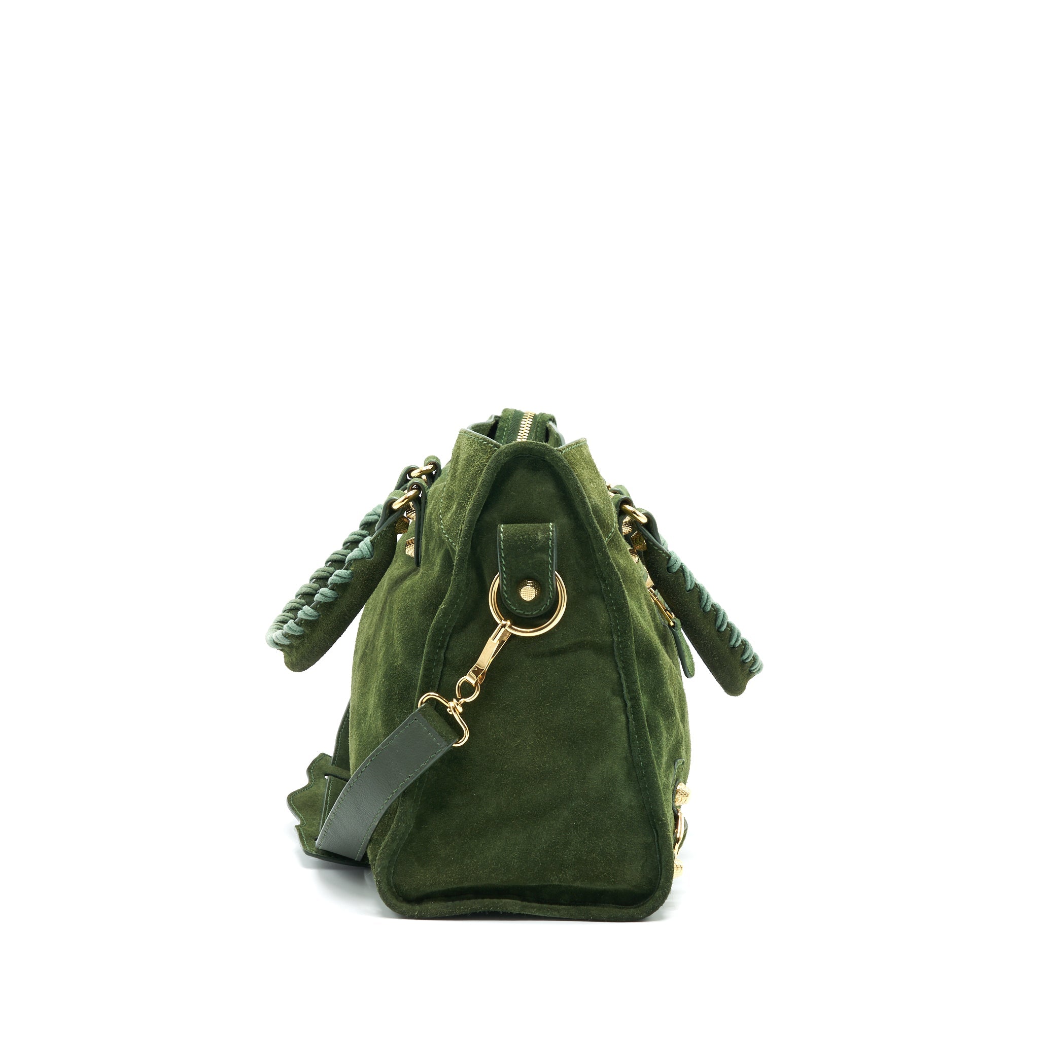 BALENCIAGA GIANT CITY BAG IN SUEDE GREEN GHW