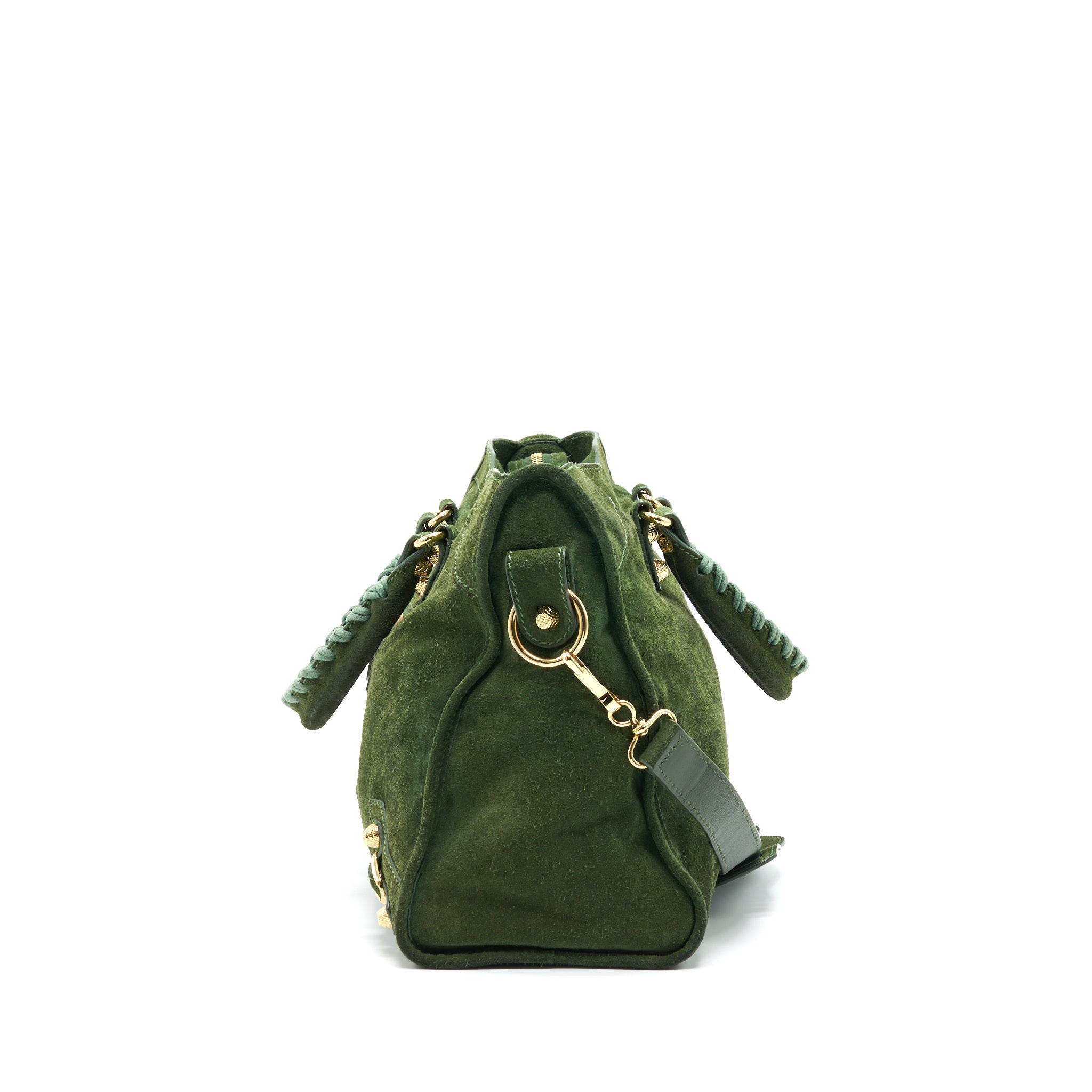 BALENCIAGA GIANT CITY BAG IN SUEDE GREEN GHW