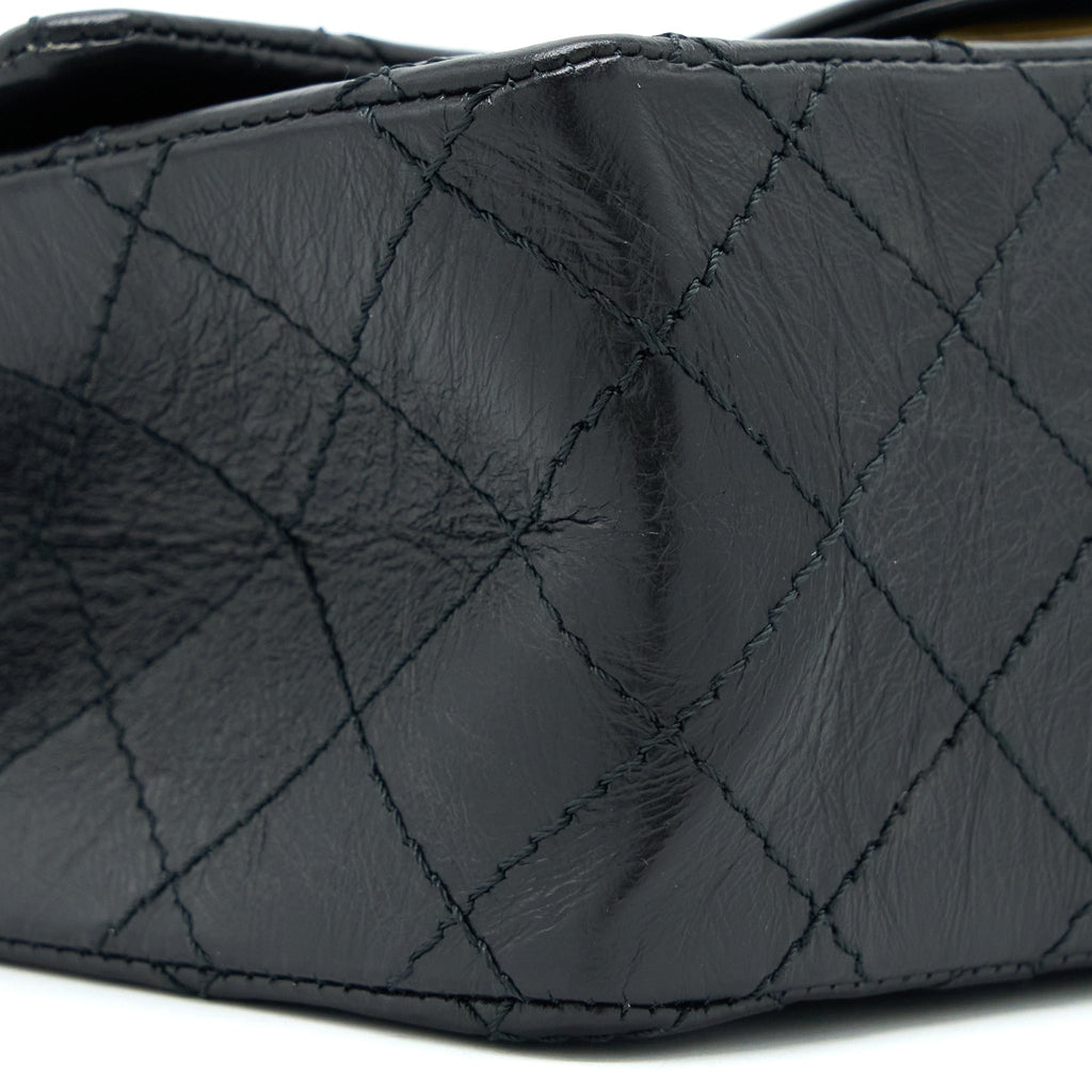 CHANEL MINI REISSUE 2.55 FLAP BAG AGED CALFSKIN BLACK BRUSHED GHW (MICROCHIP)