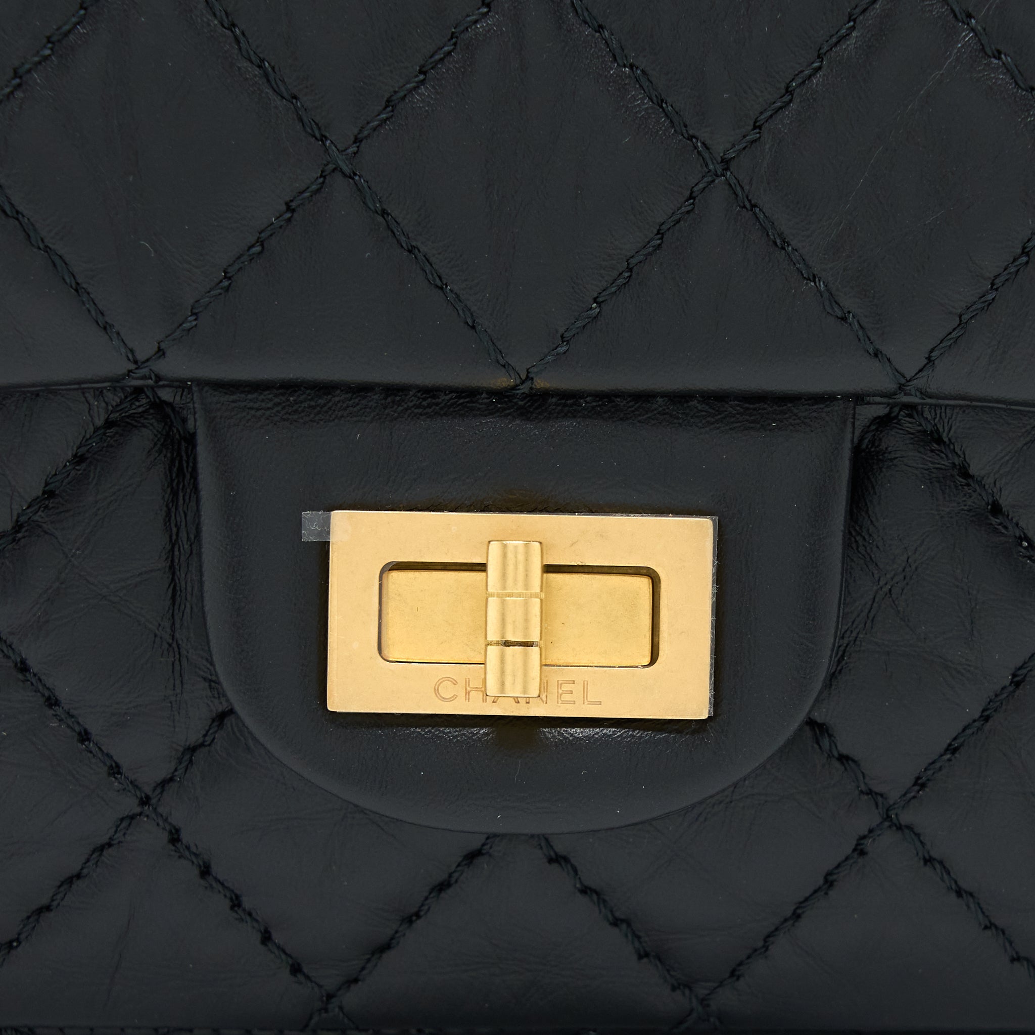 CHANEL MINI REISSUE 2.55 FLAP BAG AGED CALFSKIN BLACK BRUSHED GHW (MICROCHIP)