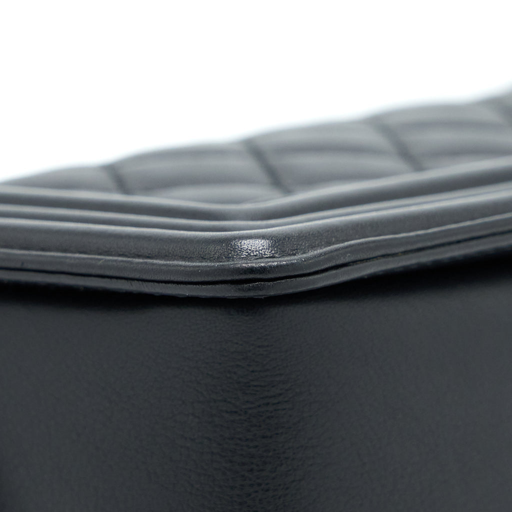 CHANEL SMALL BOY BAG CALFSKIN BLACK WITH RUTHENIUM HARDWARE