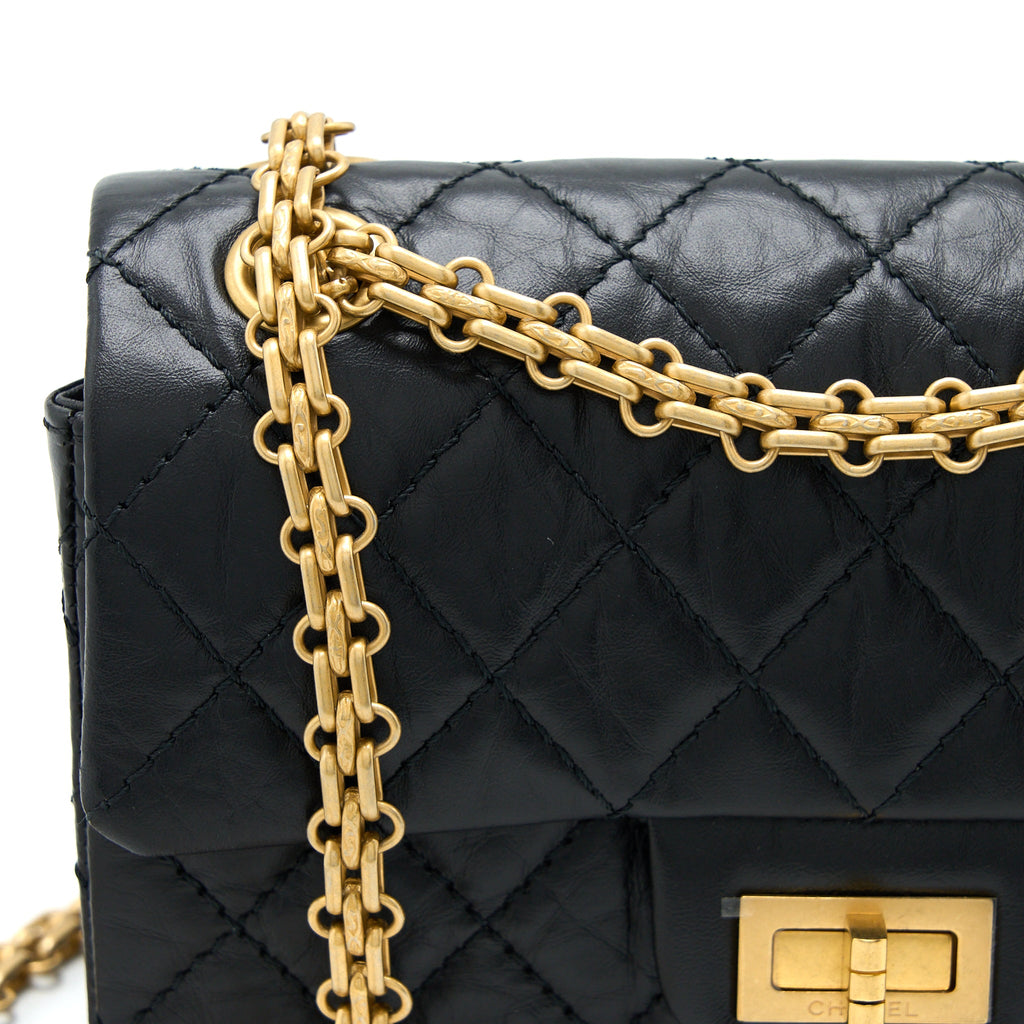 CHANEL MINI REISSUE 2.55 FLAP BAG AGED CALFSKIN BLACK BRUSHED GHW (MICROCHIP)