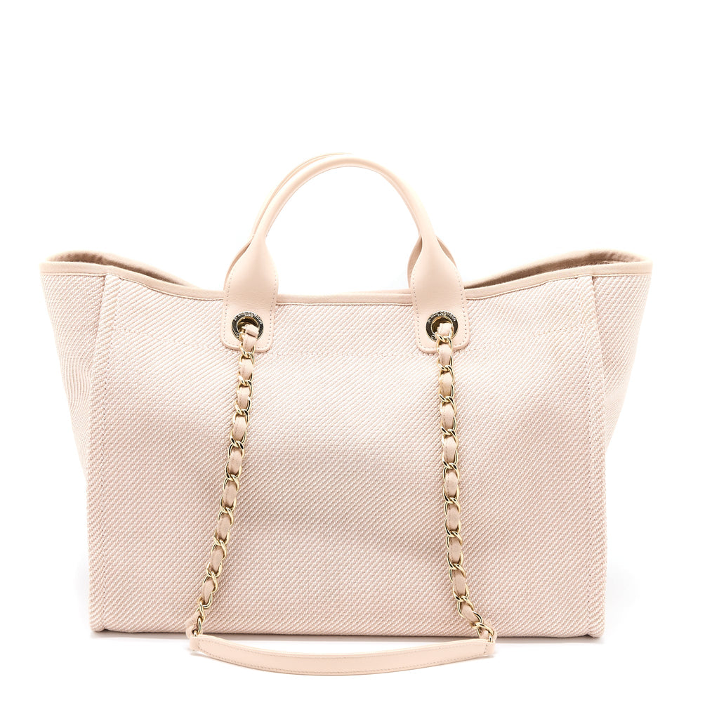 CHANEL DEAUVILLE TOTE BAG FABRIC LIGHT PINK LGHW