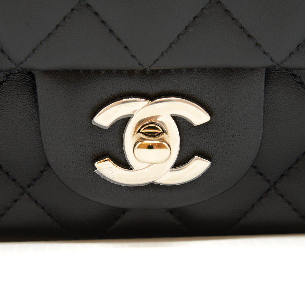 CHANEL MINI RECTANGULAR FLAP BAG LAMBSKIN BLACK LGHW (MICROCHIP)