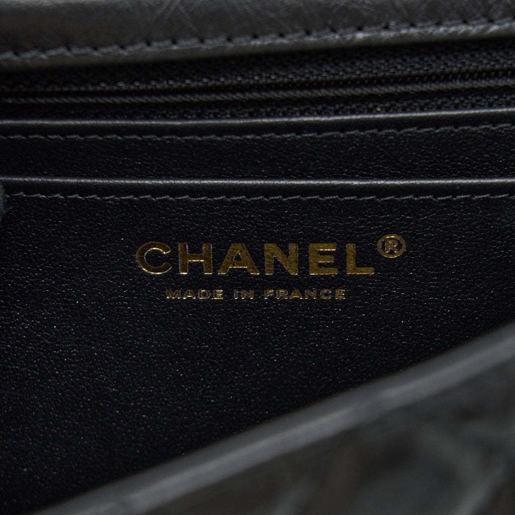 CHANEL MINI REISSUE 2.55 FLAP BAG AGED CALFSKIN BLACK BRUSHED GHW (MICROCHIP)
