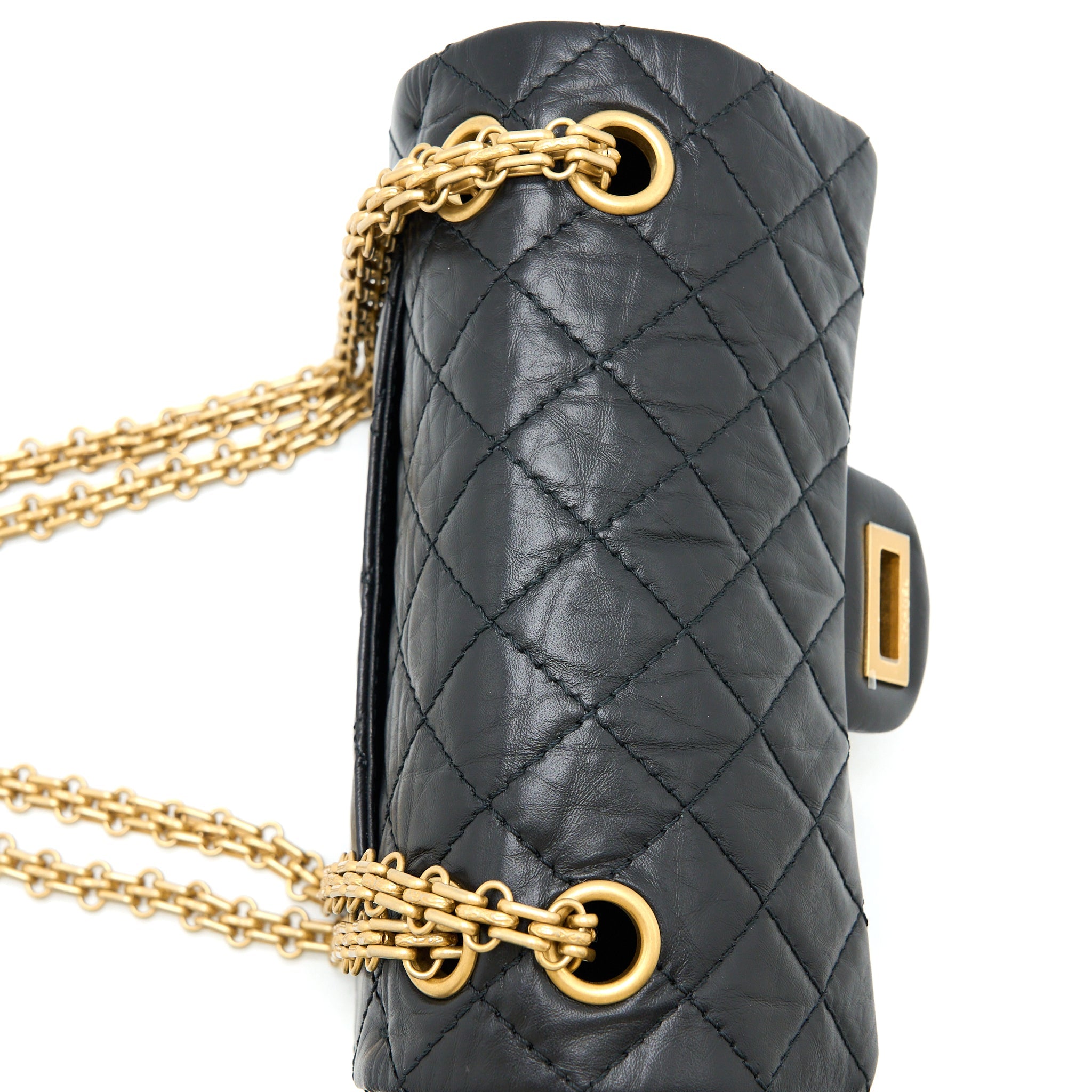 CHANEL MINI REISSUE 2.55 FLAP BAG AGED CALFSKIN BLACK BRUSHED GHW (MICROCHIP)
