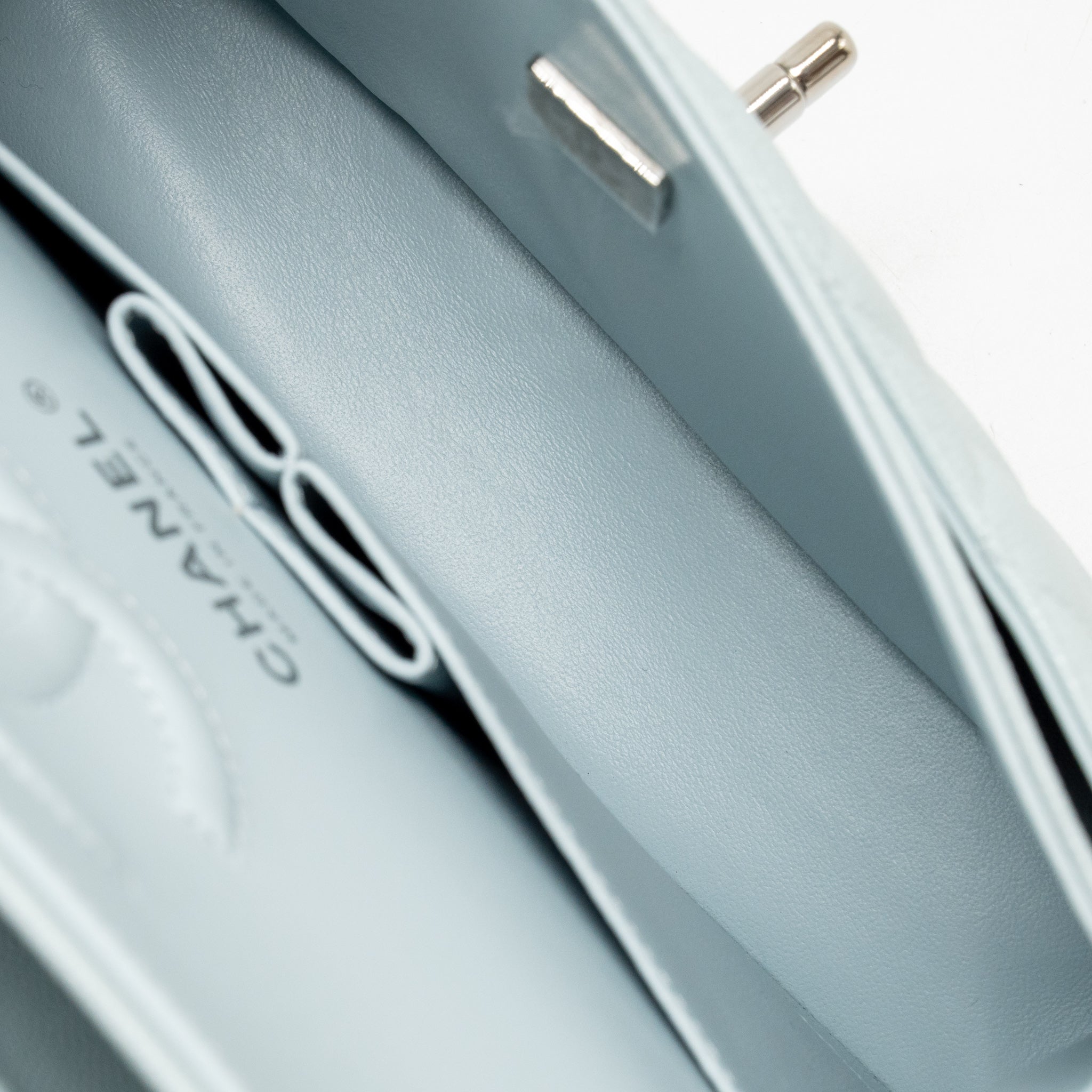 CHANEL SMALL CLASSIC DOUBLE FLAP BAG CAVIAR LIGHT BLUE SHW (MICROCHIP)