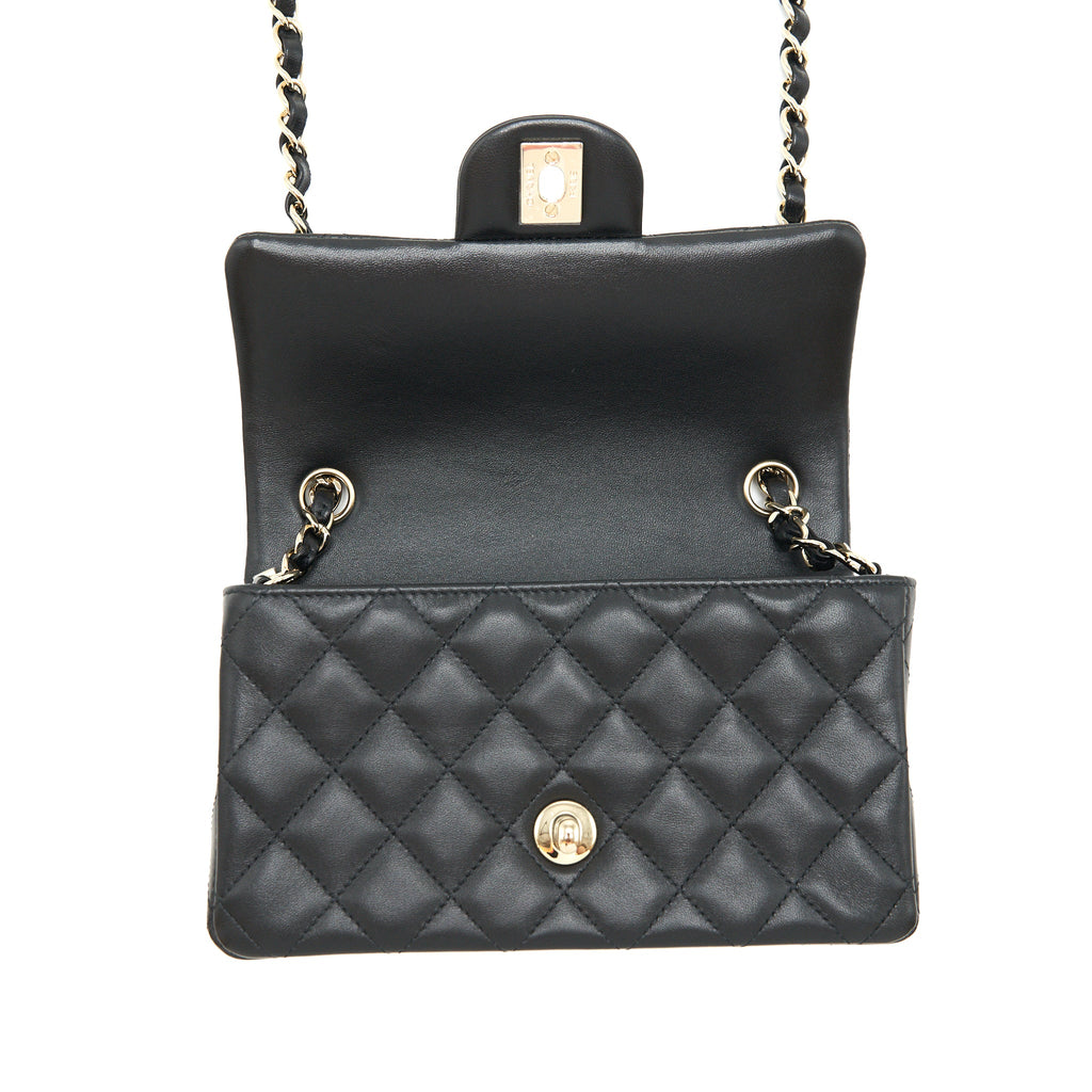 CHANEL MINI RECTANGULAR FLAP BAG LAMBSKIN BLACK LGHW (MICROCHIP)
