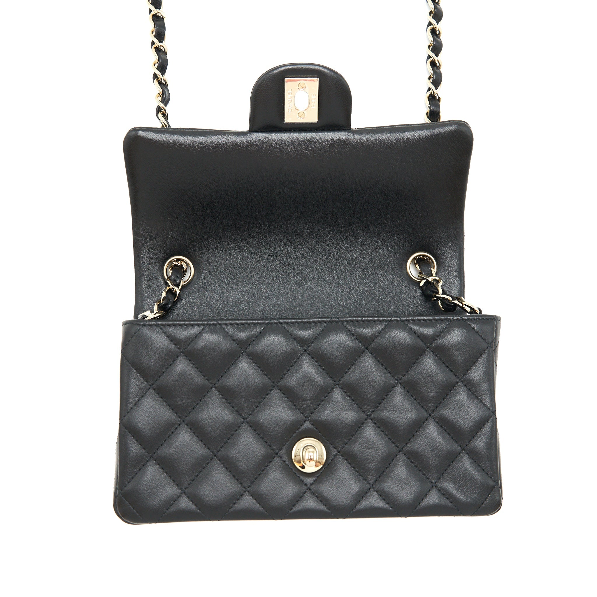 CHANEL MINI RECTANGULAR FLAP BAG LAMBSKIN BLACK LGHW (MICROCHIP)