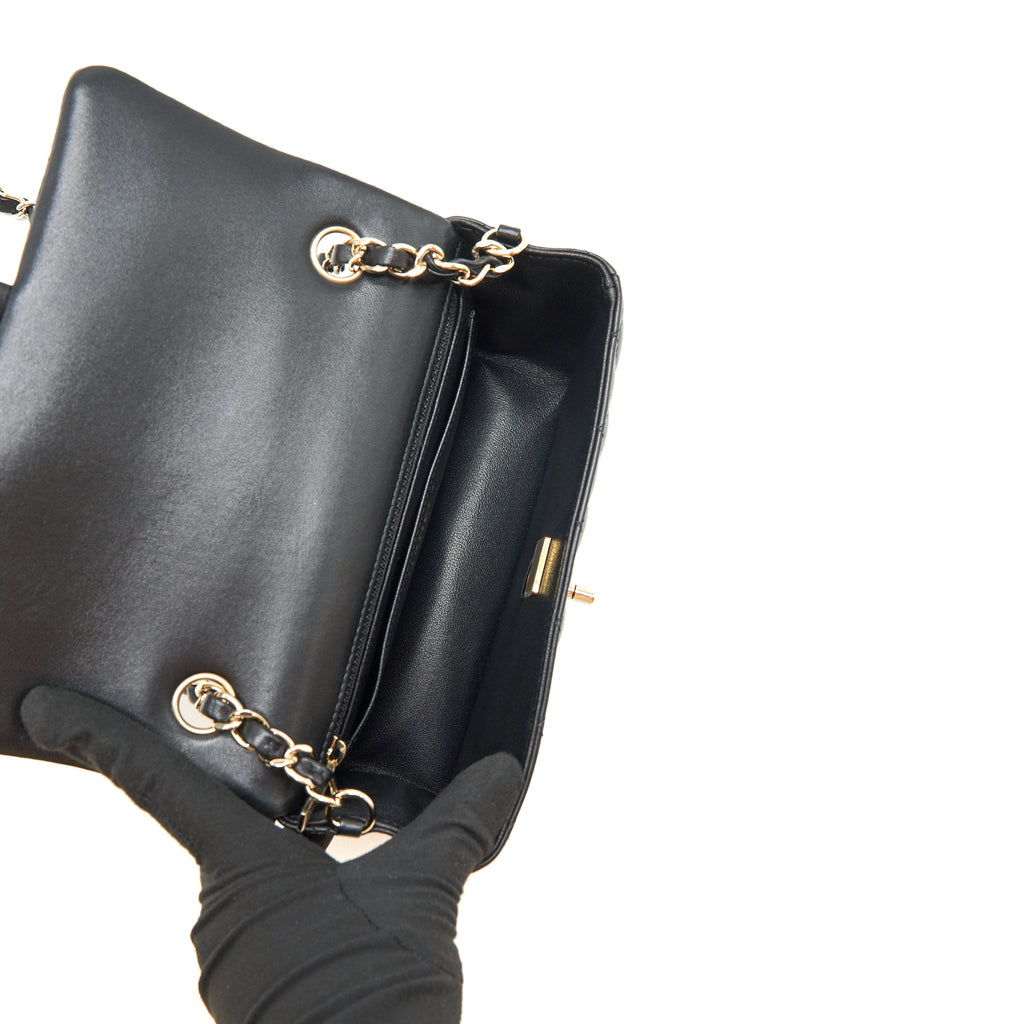 CHANEL MINI RECTANGULAR FLAP BAG LAMBSKIN BLACK LGHW (MICROCHIP)
