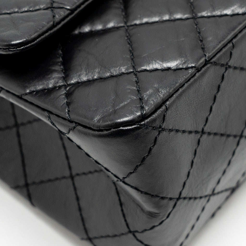 CHANEL SMALL 2.55 REISSUE DOUBLE FLAP BAG AGE CALFSKIN BLACK GHW