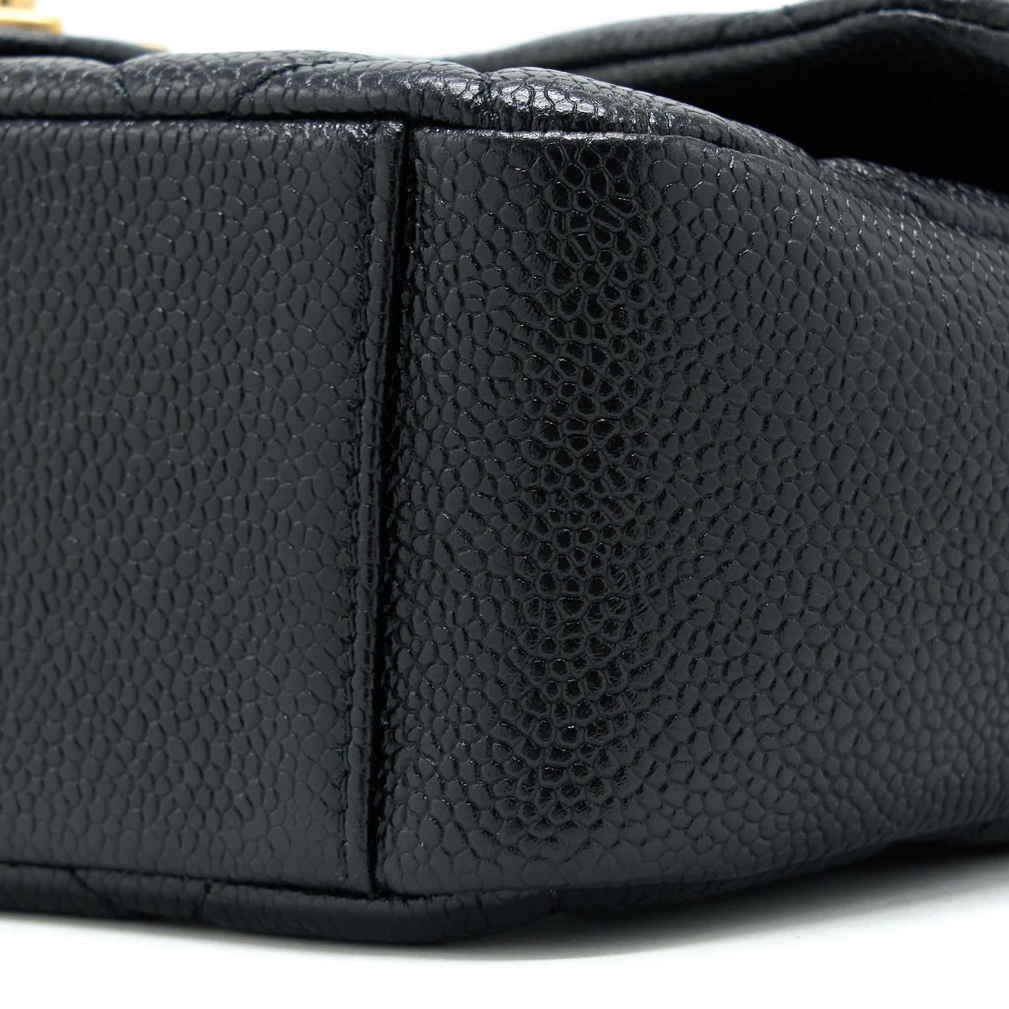 CHANEL QUILTED FLAP BAG WITH DOUBLE CHAIN CAVIAR BLACK BRUSHED GHW (MICROCHIP)