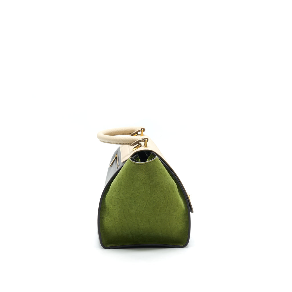 CELINE SMALL TRAPEZE BAG MULTI COLOR BEIGE/ BURGUNDY/ GREEN