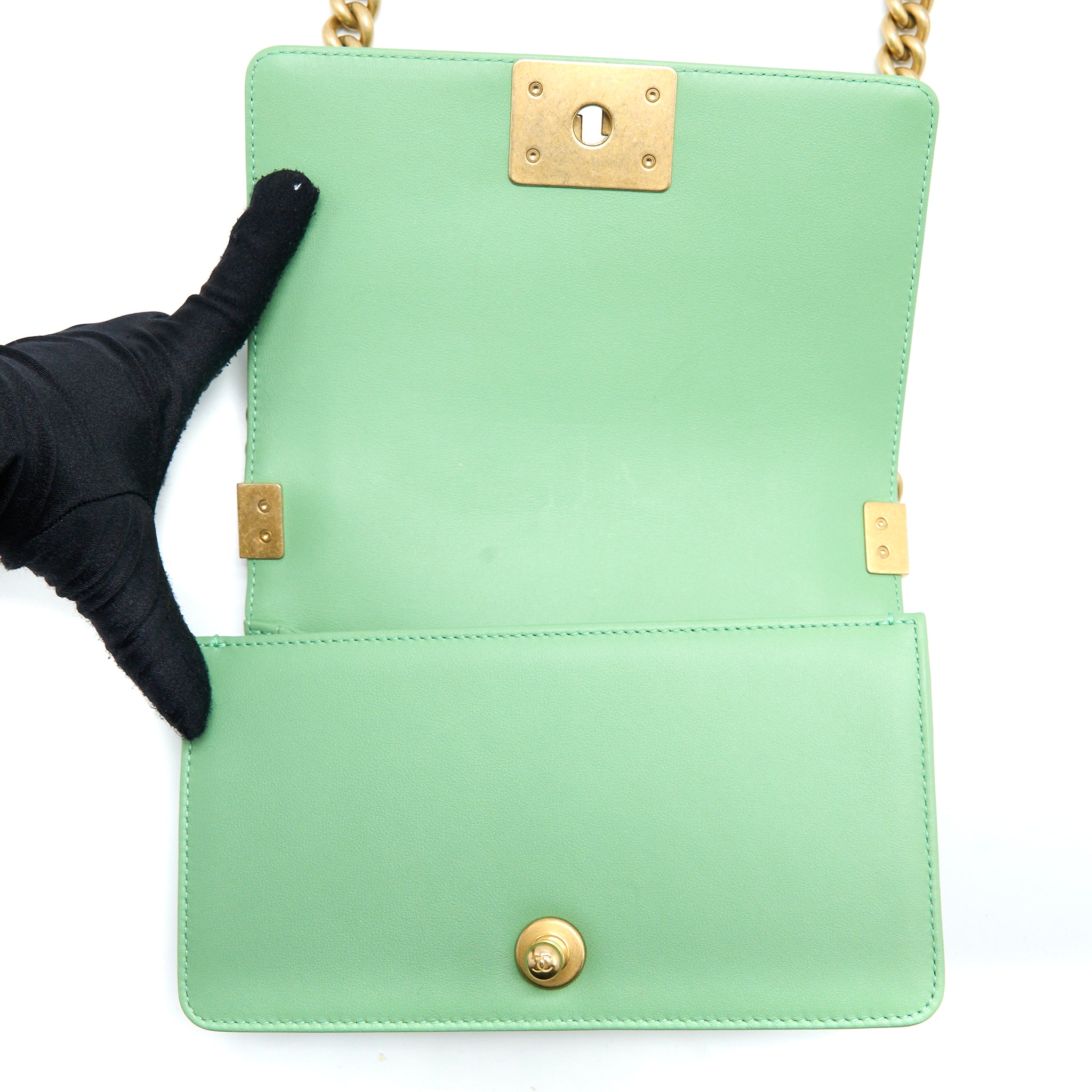 CHANEL SMALL BOY BAG CALFSKIN GREEN GHW