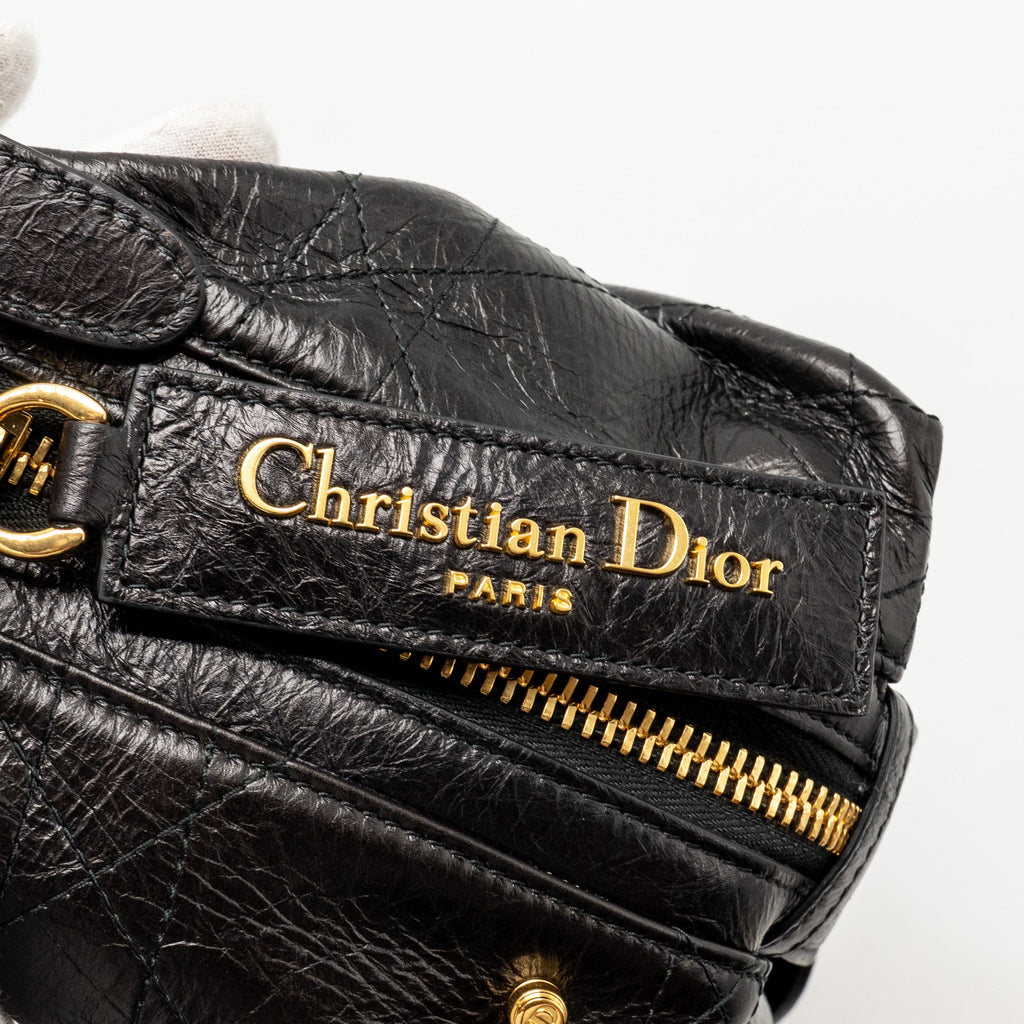 DIOR SMALL D-JOURNEY BAG CRINKLED CALFSKIN BLACK GHW