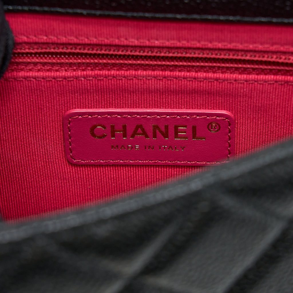 CHANEL QUILTED FLAP BAG WITH DOUBLE CHAIN CAVIAR BLACK BRUSHED GHW (MICROCHIP)