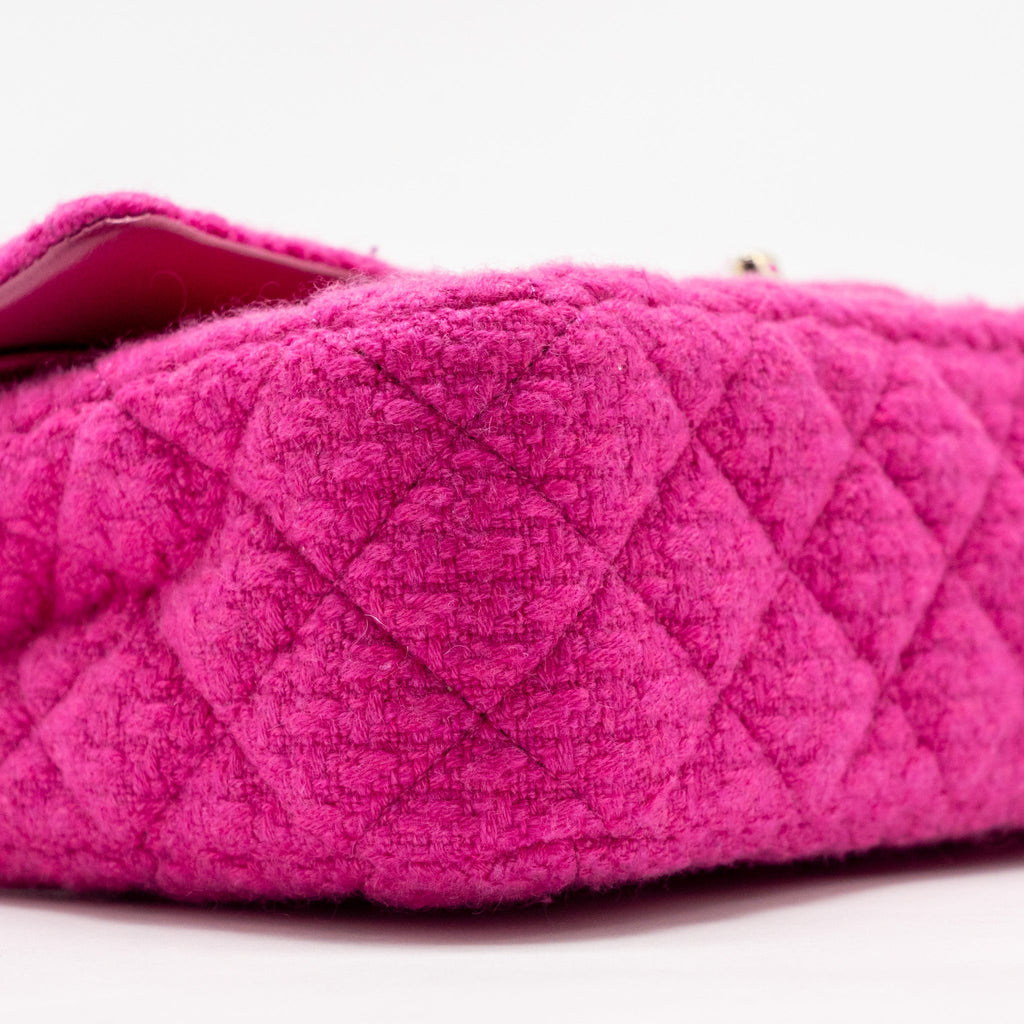 CHANEL MEDIUM CLASSIC DOUBLE FLAP BAG TWEED PINK LGHW (MICROCHIP)