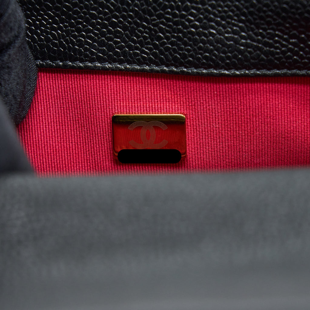 CHANEL QUILTED FLAP BAG WITH DOUBLE CHAIN CAVIAR BLACK BRUSHED GHW (MICROCHIP)