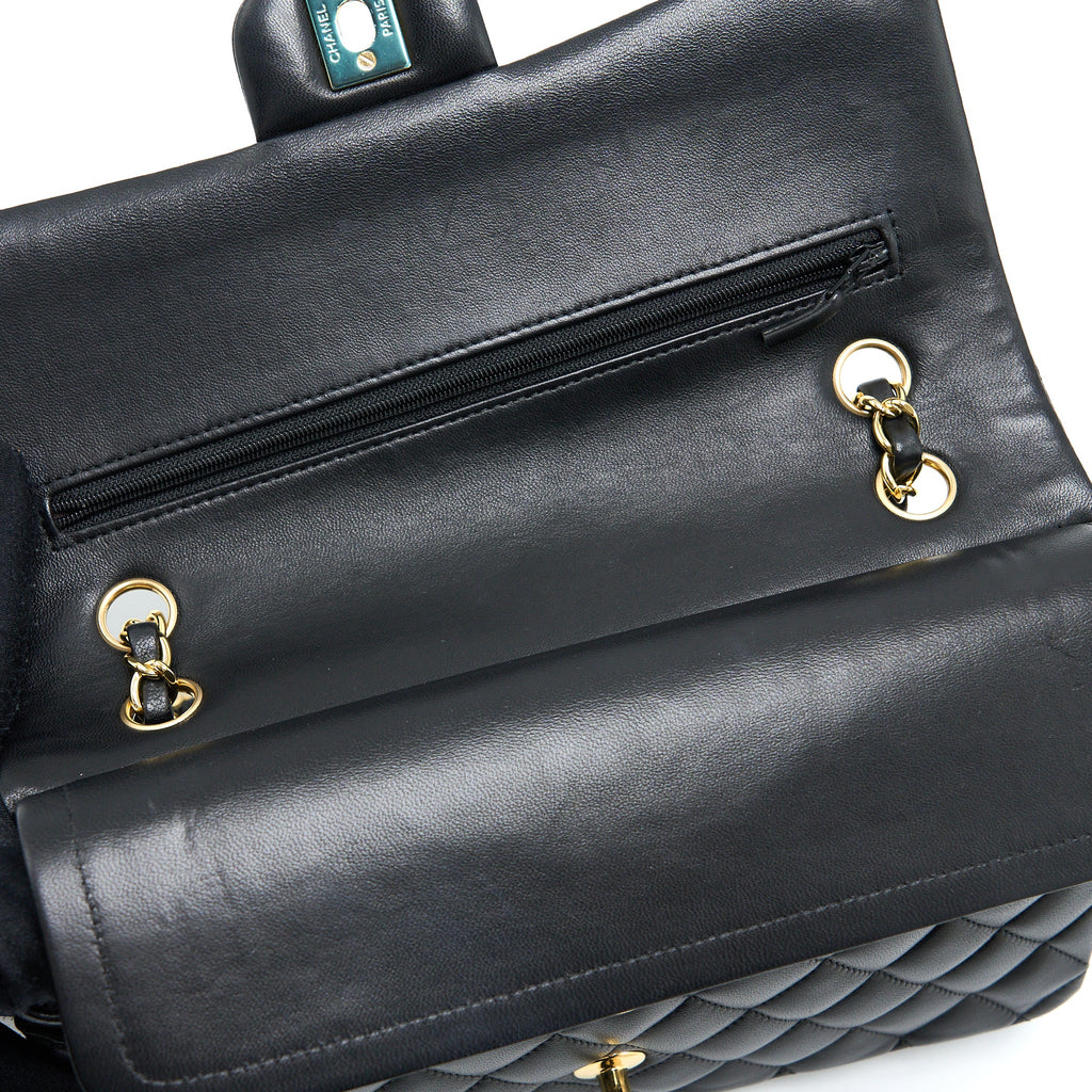 CHANEL MEDIUM CLASSIC DOUBLE FLAP BAG LAMBSKIN BLACK GHW