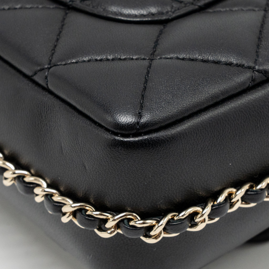 CHANEL QUILTED FLAP BAG WITH PEARL DETAILED CHAIN LAMBSKIN BLACK LGHW
