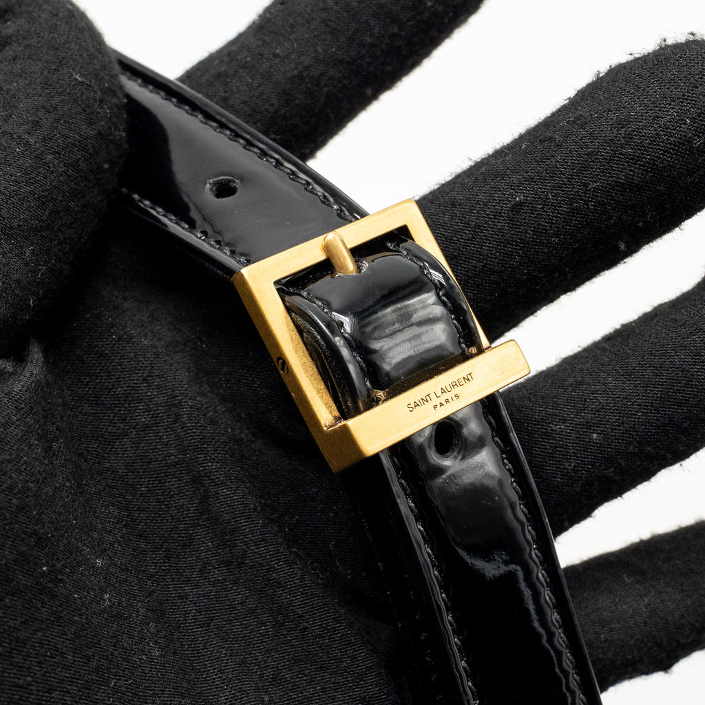 SAINT LAURENT/YSL LE 5 A 7 QUILTED SHOULDER BAG PATENT BLACK GHW