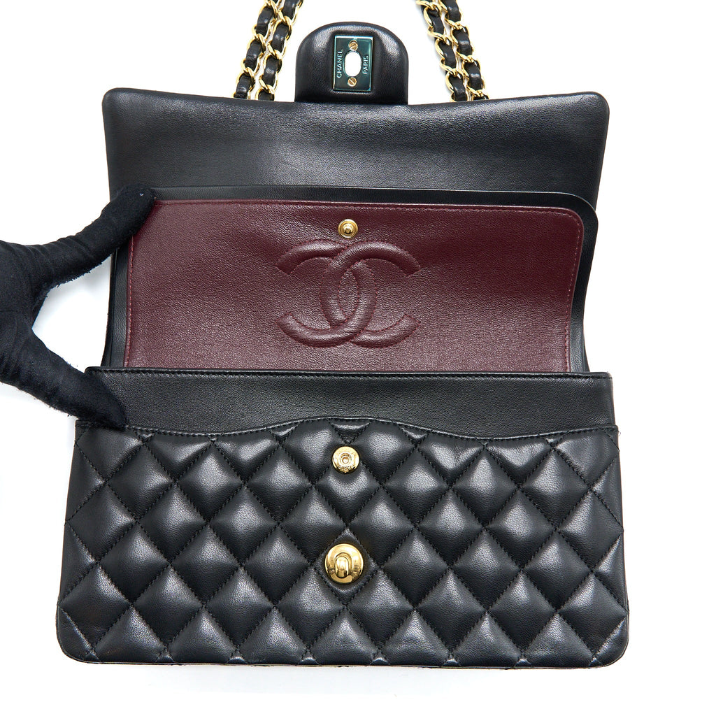 CHANEL MEDIUM CLASSIC DOUBLE FLAP BAG LAMBSKIN BLACK GHW