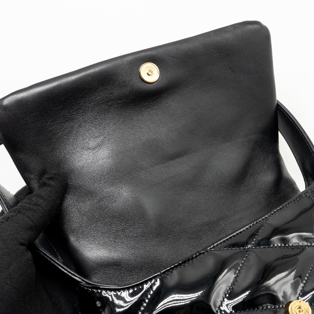 SAINT LAURENT/YSL LE 5 A 7 QUILTED SHOULDER BAG PATENT BLACK GHW