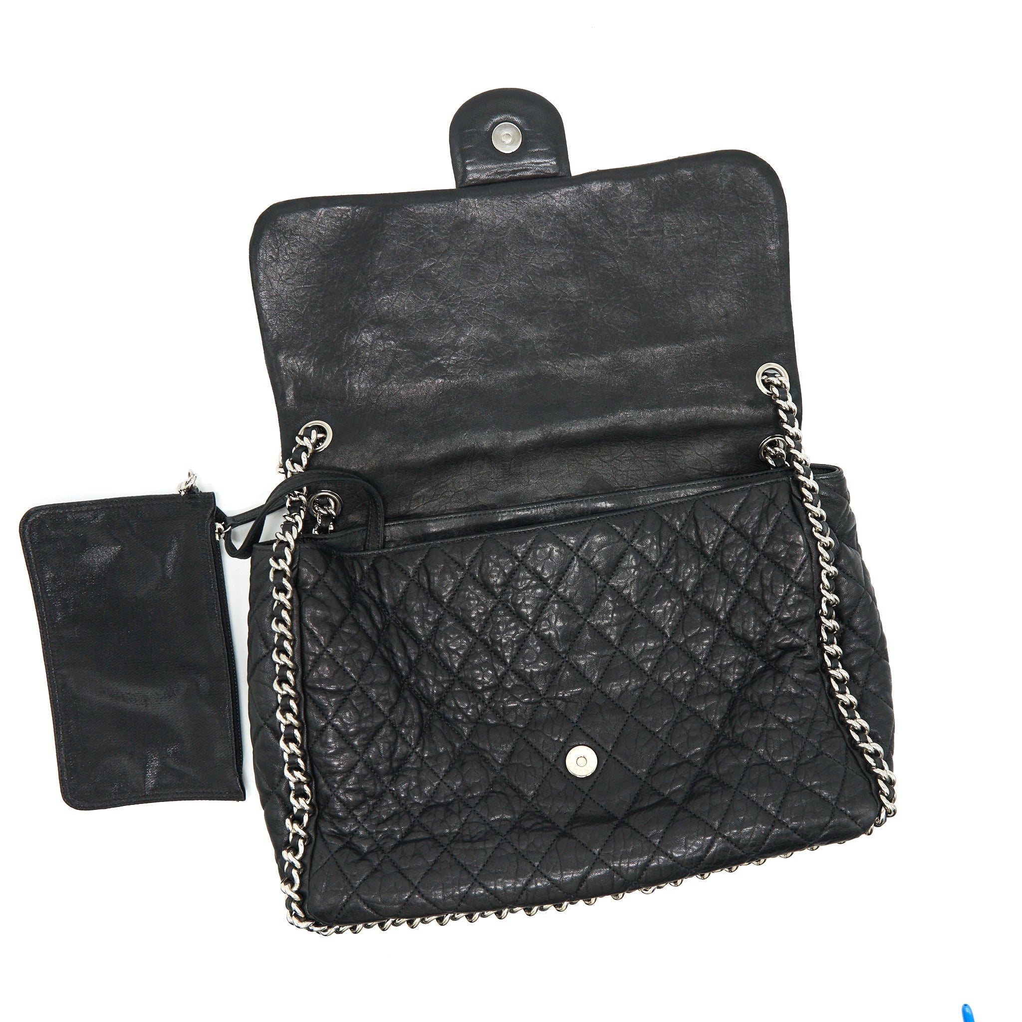 CHANEL QUILTED LEATHER CHAIN AROUND MAXI BLACK RUTHENIUM HARDWARE