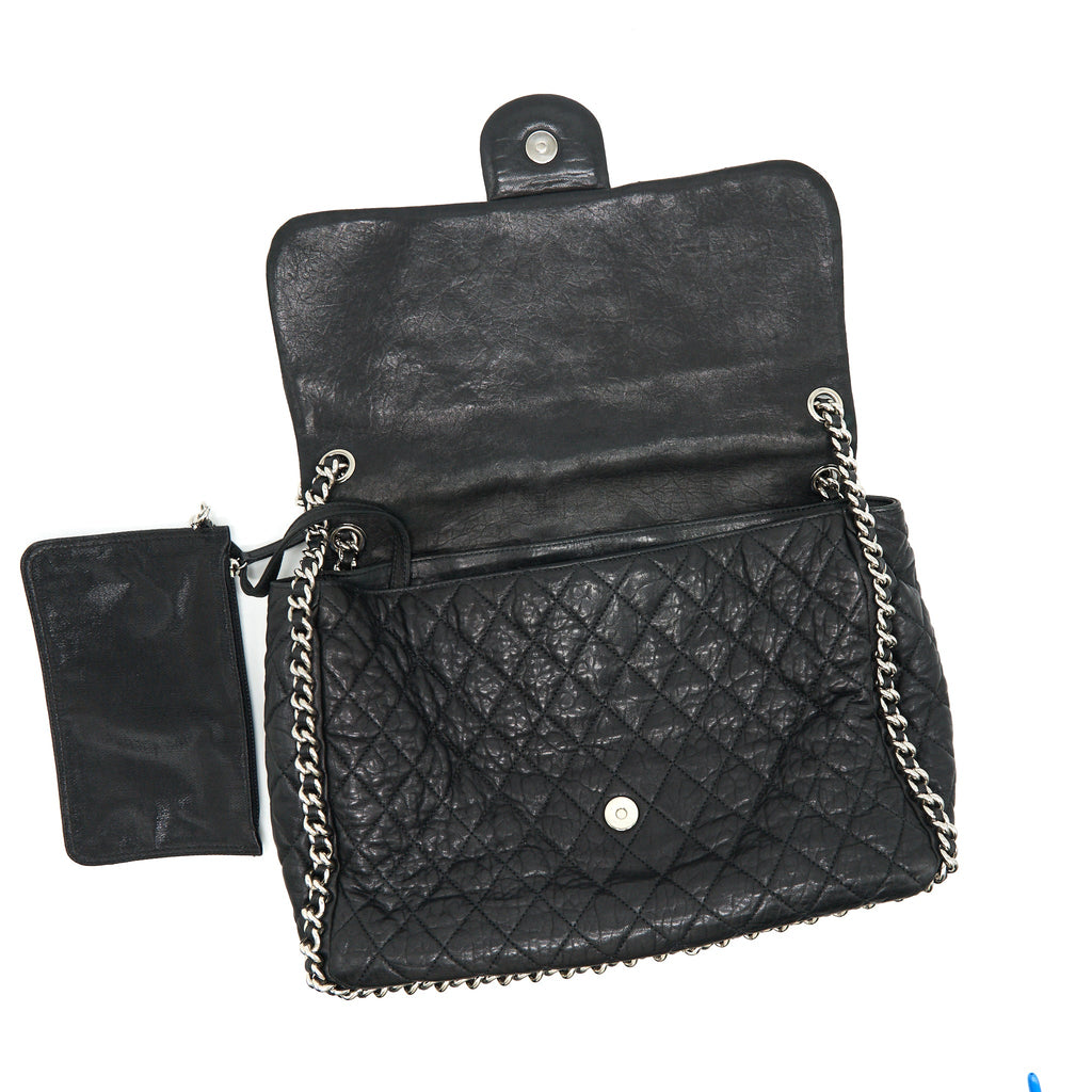 CHANEL QUILTED LEATHER WITH CHAIN SHOULDER BAG XL BLACK SHW