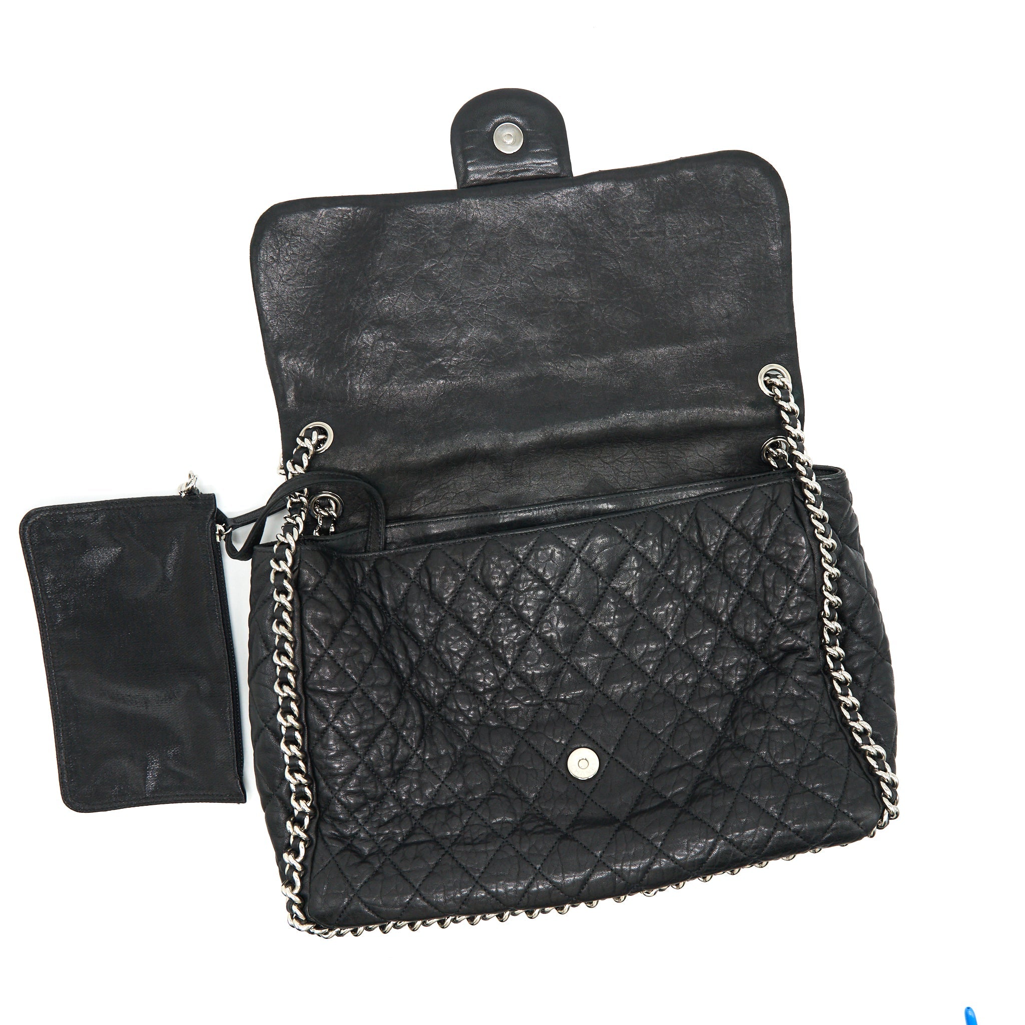 CHANEL QUILTED LEATHER WITH CHAIN SHOULDER BAG XL BLACK SHW